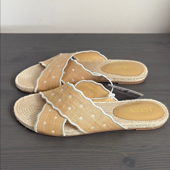 NWT J. Crew Factory Scalloped polka-dot raffia and white slide sandals size 9 - Picture 1 of 9